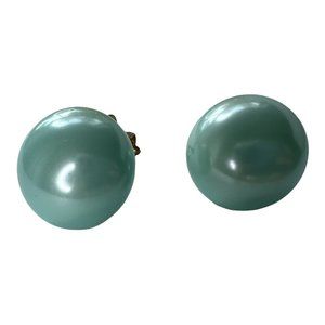 Vintage Marvella Moonglow Round Button Domed Blue Clip On Earrings